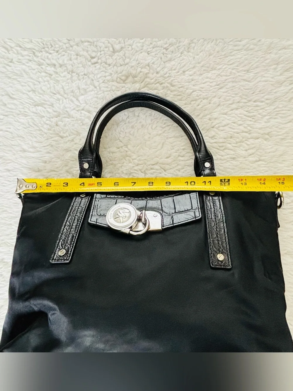 Michael Kors Black Tote with Croc-Trim Flap and Logo Lock